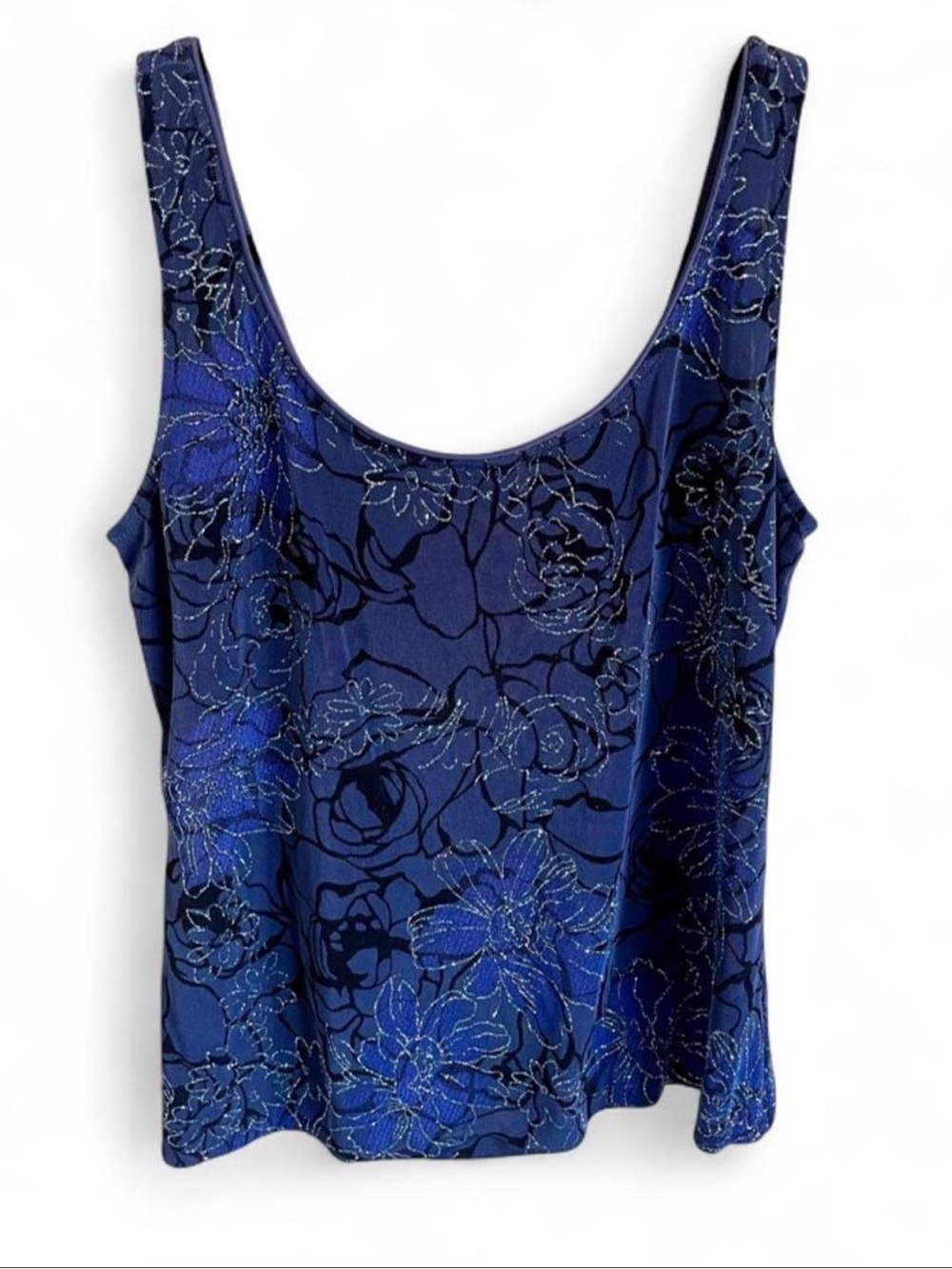 Alex Evenings Royal Blue Glitter Floral Scoop Neck Tank Top M